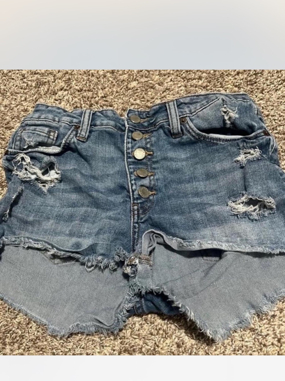 High-Rise Distressed Denim Shorts - Blue